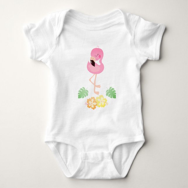 Girly Tropical Flower Flamingo Watercolor Pink Baby Bodysuit (Front)