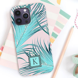 Girly Tropical Island Palm Fronds with Monogram Case-Mate iPhone 14 Pro Max Case