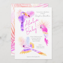 Girly Tropical Parrots Hawaiian Aloha Baby Shower