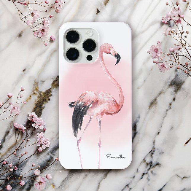 Girly Tropical Pink Flamingo with Name Case-Mate iPhone Case (Creator Uploaded)