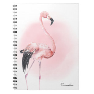 Girly Tropical Pink Flamingo with Name Notebook
