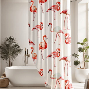 Girly Tropical Pink Flamingos Shower Curtain