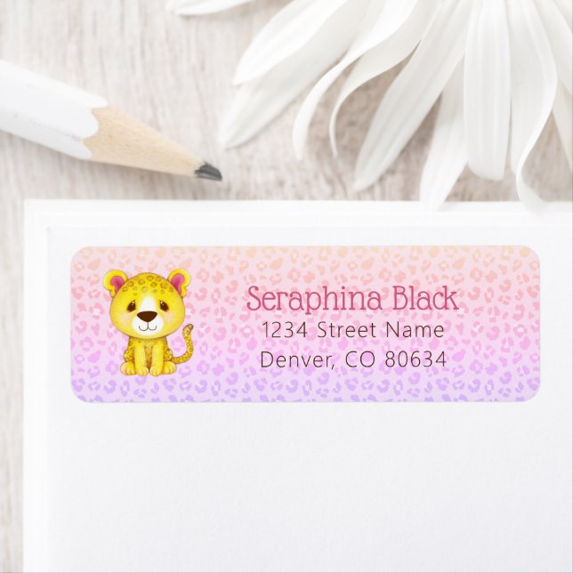 Girly Tropical Pink Leopard Return Address Label (Insitu)