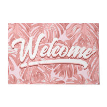 Girly Tropical Pink Palm Leaves Welcome