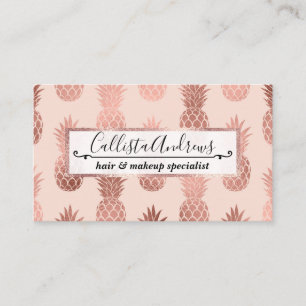 Girly Tropical Rose Gold Summer Pineapples Pattern Business Card