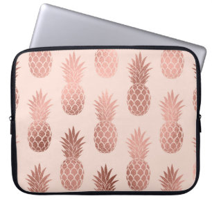 Girly Tropical Rose Gold Summer Pineapples Pattern Laptop Sleeve