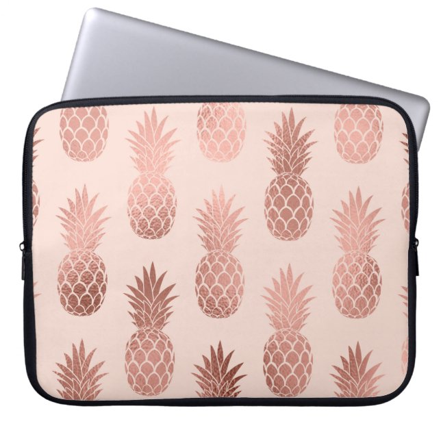 Girly Tropical Rose Gold Summer Pineapples Pattern Laptop Sleeve (Front)