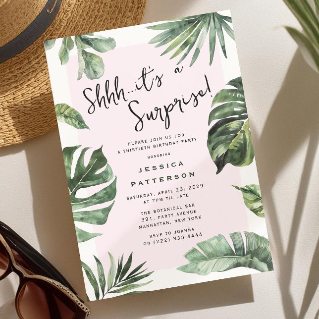 Girly Tropical Summer Adult Surprise Birthday Invitation (Creator Uploaded)