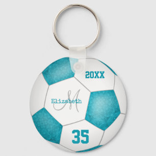 girly turquoise blue and white soccer season key ring