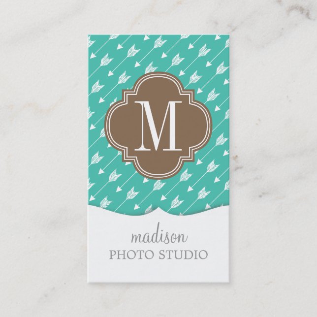 Girly Turquoise & brown Tribal Arrows Custom Business Card (Front)