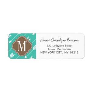 Girly Turquoise & brown Tribal Arrows Custom Return Address Label