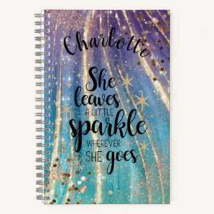 Girly Turquoise Gold Mermaid Glitter Custom Name  Notebook