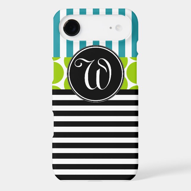 GIRLY TURQUOISE GREEN BLACK STRIPES MONOGRAM Case-Mate iPhone CASE (Back)