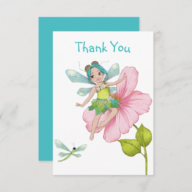 Girly Turquoise Green Pink Dragonfly Thank You Card (Front/Back)