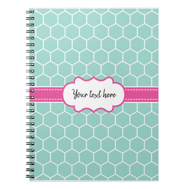 Girly Turquoise Hexagon Pattern with Monogram Notebook (Front)
