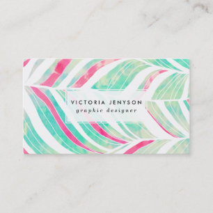 Girly Turquoise Pink Watercolor hand drawn pattern Business Card