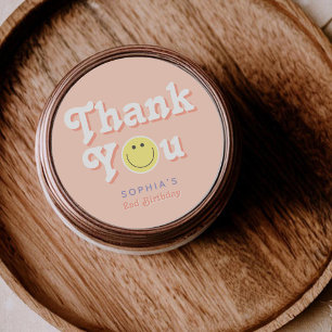 Girly Two Groovy 2nd Birthday Thank You Favor Classic Round Sticker
