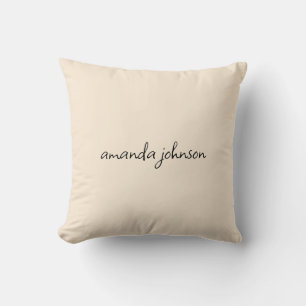 Girly Typography Beige Monogram Full Name Cushion