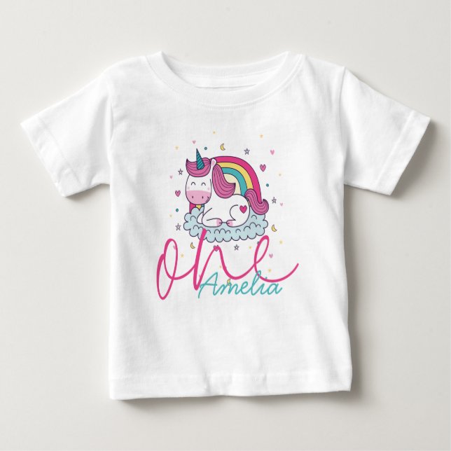 Girly Unicorn 1st Birthday Baby T-Shirt (Front)