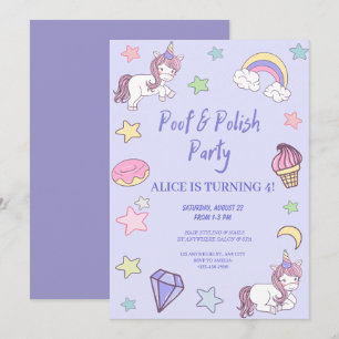 girly unicorn and rainbow birthday invitation