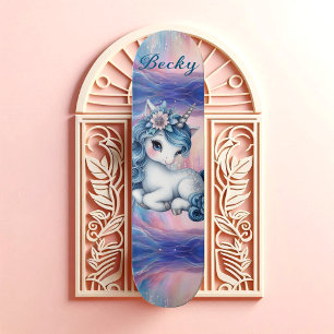 Girly Unicorn Fairy Dust Pink Shimmer Blue Mystic Skateboard