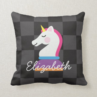 Girly Unicorn Knight Chess Personalised Cushion