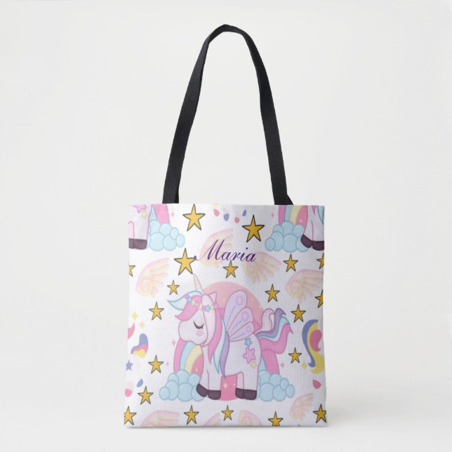 Girly Unicorn Rainbow Magical Name Personalised Tote Bag (Front)