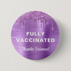 Girly Vaccinated Purple Glitter Button