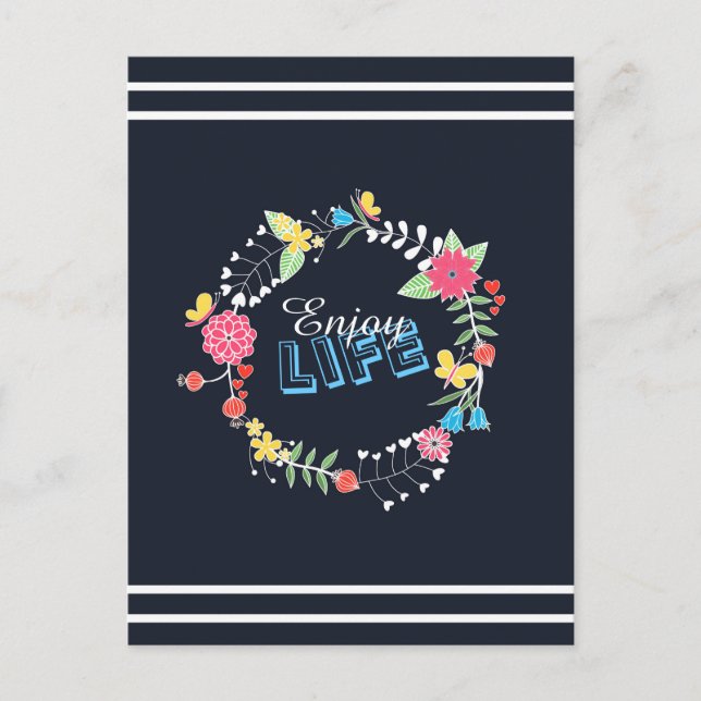 girly vibrant floral circle “Enjoy Life” words Postcard (Front)
