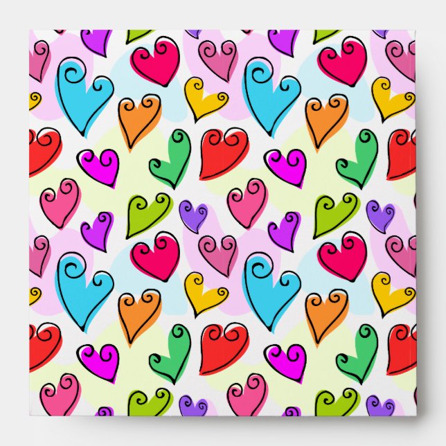 Girly Vibrant Hearts Cute Romantic Valentine's Day Envelopes (Front)