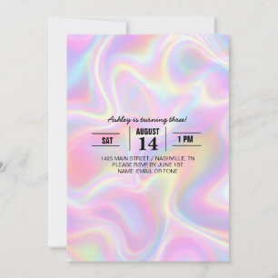 Girly Vibrant Pastel Holographic Swirl Design Invitation