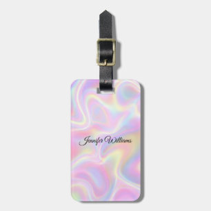 Girly Vibrant Pastel Holographic Swirl Design Luggage Tag