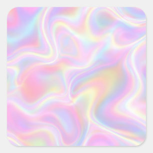 Girly Vibrant Pastel Holographic Swirl Design      Square Sticker