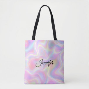 Girly Vibrant Pastel Holographic Swirl Design Tote Bag