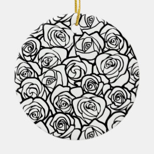 Girly Vintage black and white roses Ceramic Ornament