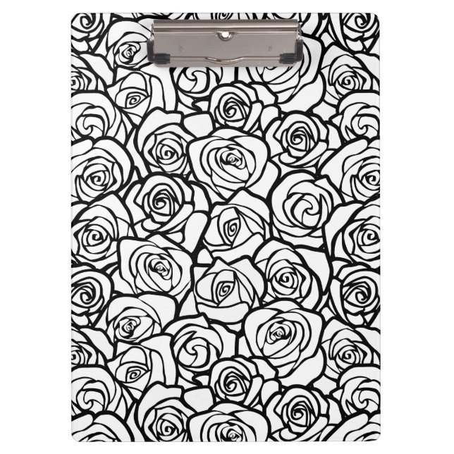 Girly Vintage black and white roses Clipboard (Front)