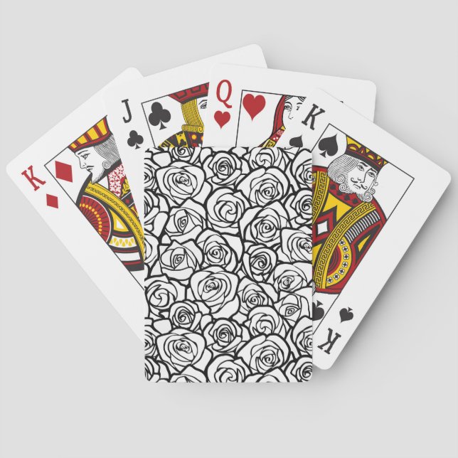 Girly Vintage black and white roses Playing Cards (Back)