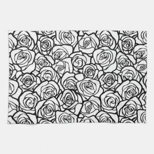 Girly Vintage black and white roses Tea Towel