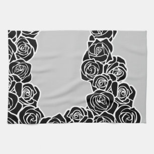 Girly Vintage black roses Tea Towel