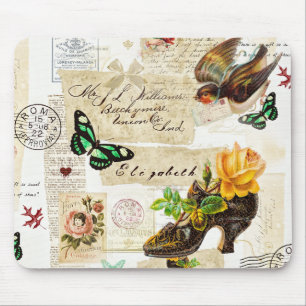 Girly Vintage Ephemera Fashion Collage With Name Mouse Pad