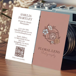 Girly Vintage Floral Camera Photographer Business Card