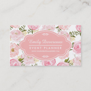 Girly Vintage Floral Pink Roses Peony Personalised Business Card