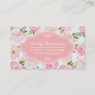 Girly Vintage Floral Pink Roses Peony Personalised Business Card