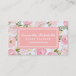 Girly Vintage Floral Pink Roses Peony Personalised Business Card