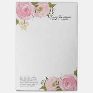 Girly Vintage Floral Pink Roses Peony Personalised Post-it Notes