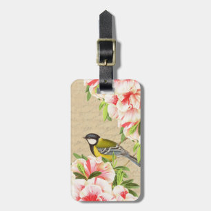 Girly vintage luggage tag with bird and flowers