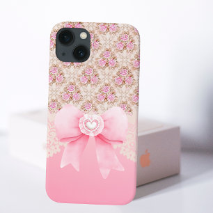 Girly Vintage Pink Floral Seamless Pattern Roses iPhone 13 Case