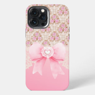 Girly Vintage Pink Floral Seamless Pattern Roses iPhone 13 Pro Max Case