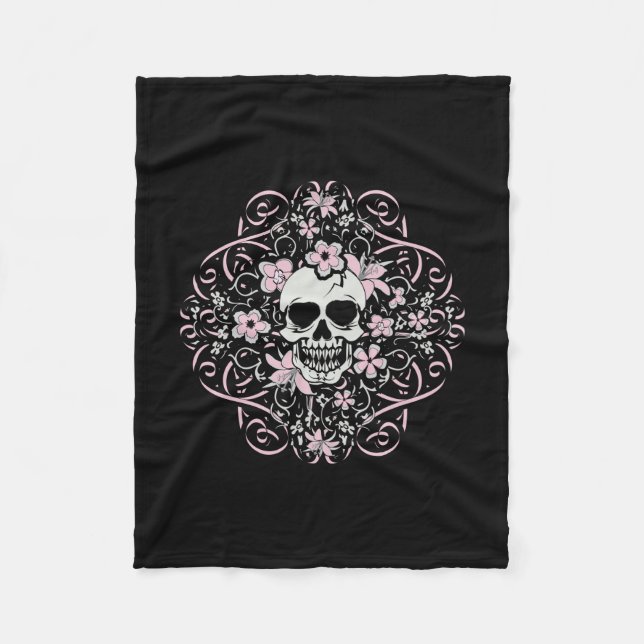 Girly Vintage Skull Fleece Blanket (Front)