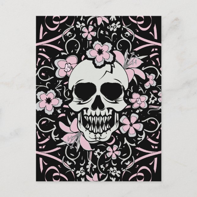 Girly Vintage Skull Postcard (Front)
